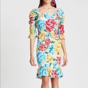 NWT All Things Mochi Marianna Smocked Mini Dress Multi Floral sz L